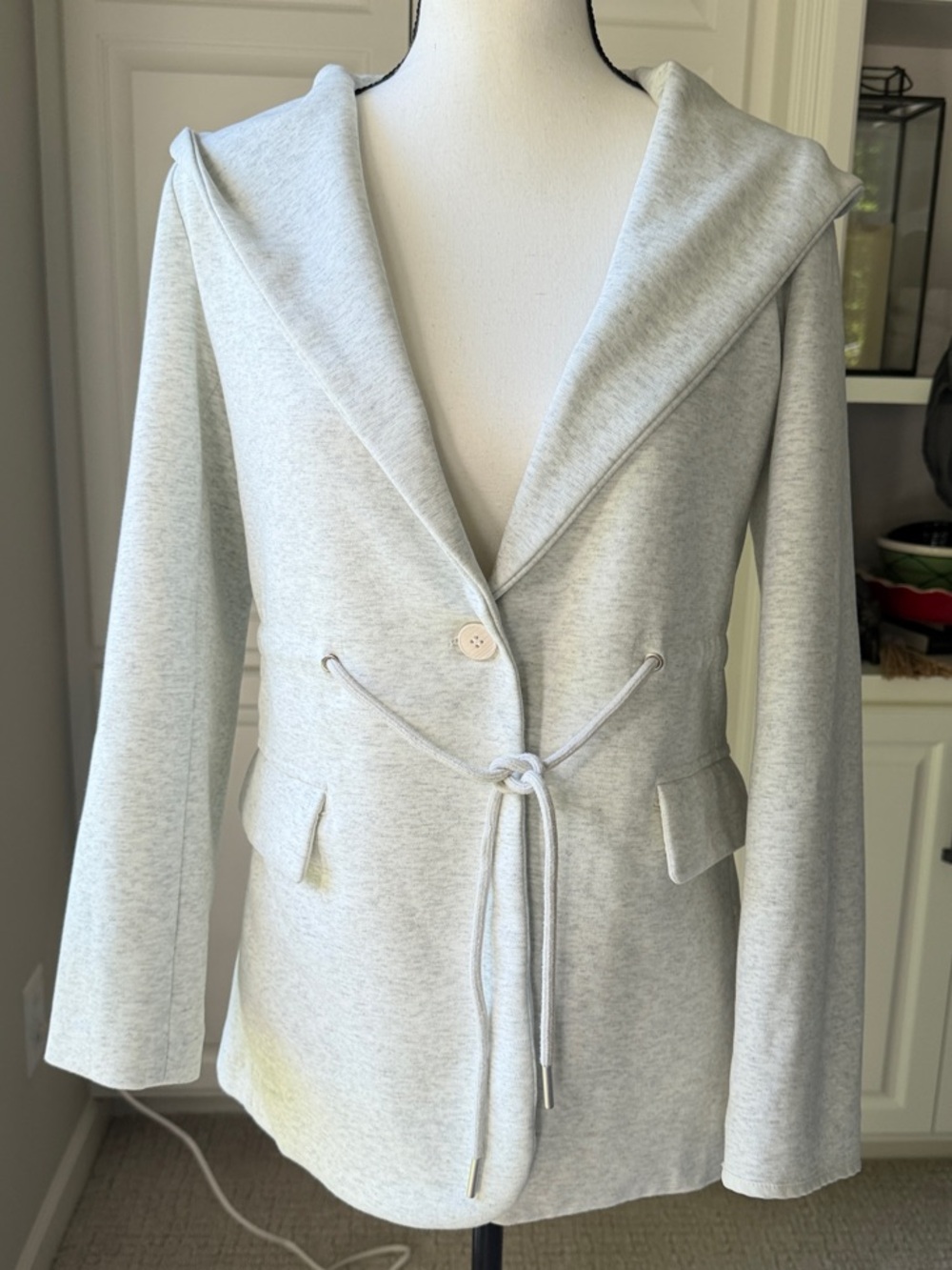 Light Gray Blazer with Hooded Drawstring Jacket